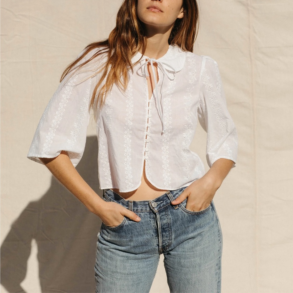 Christy Dawn - Embroidered Eyelet Blouse - XS